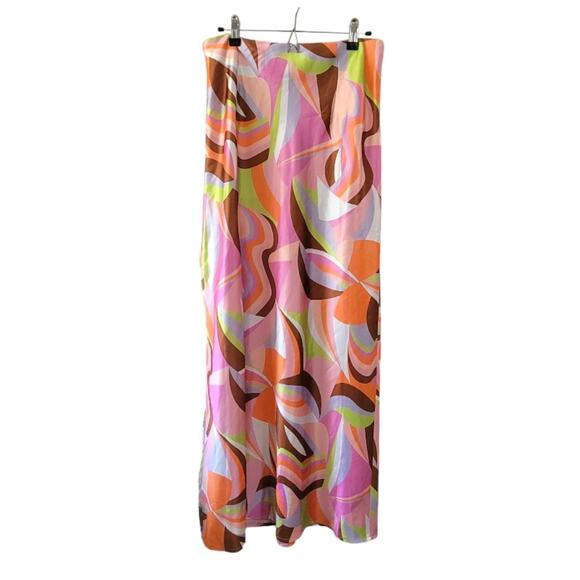 Princess Polly 70s aesthetic maxi skirt, retro pink white & orange print, size 6 - Picture 2 of 4
